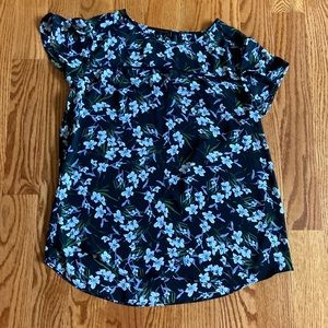 Black floral silk shirt